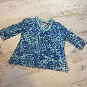 Orvis Blue Patterned 3/4 Sleeve Shirt